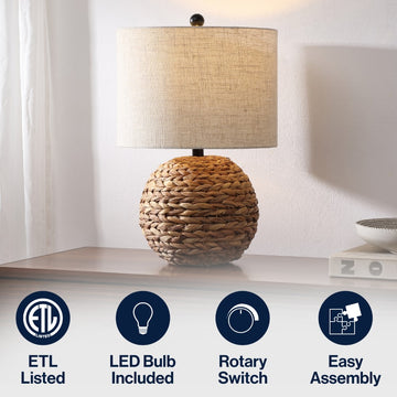Camilo 21.5" Modern Coastal Woven Rattan Globe LED Table Lamp